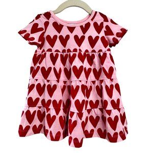 HANNA ANDERSSON Love Hearts Dress Baby 18-24 80 Pink Red Heart Print Valentine's